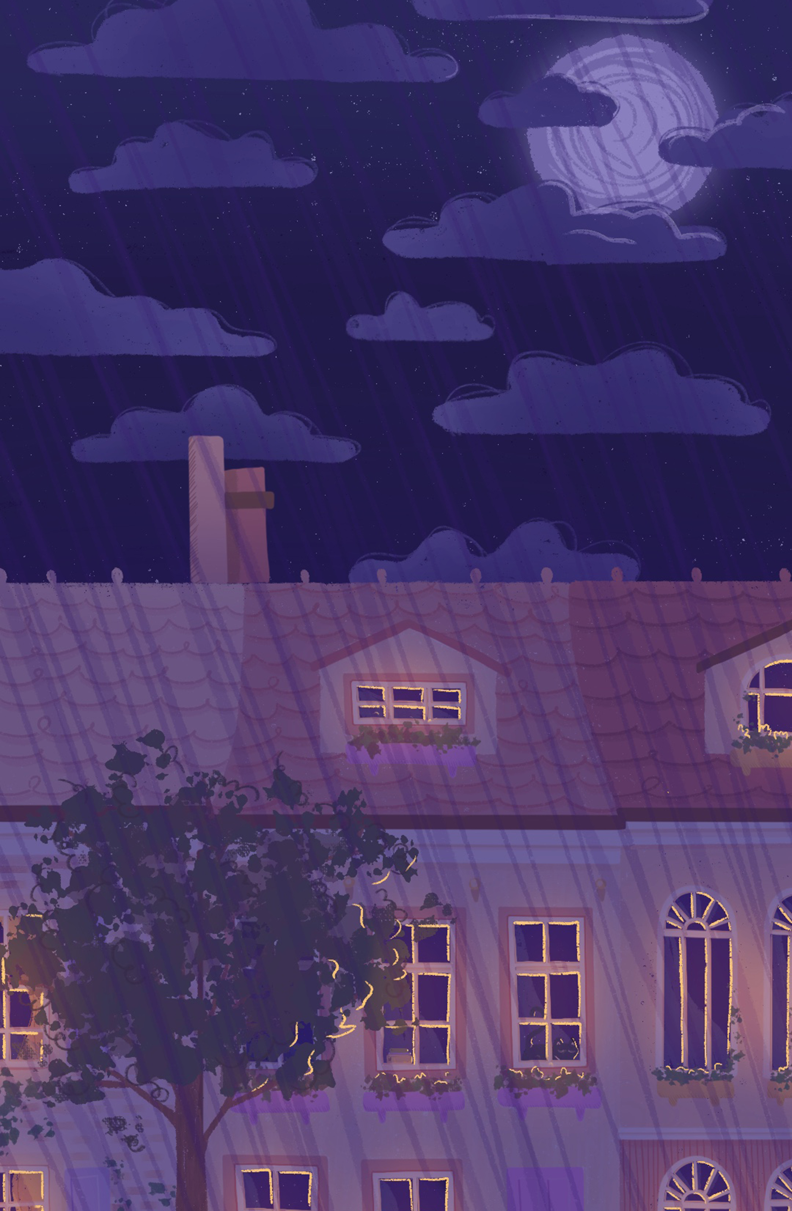 buildings street view rainy night